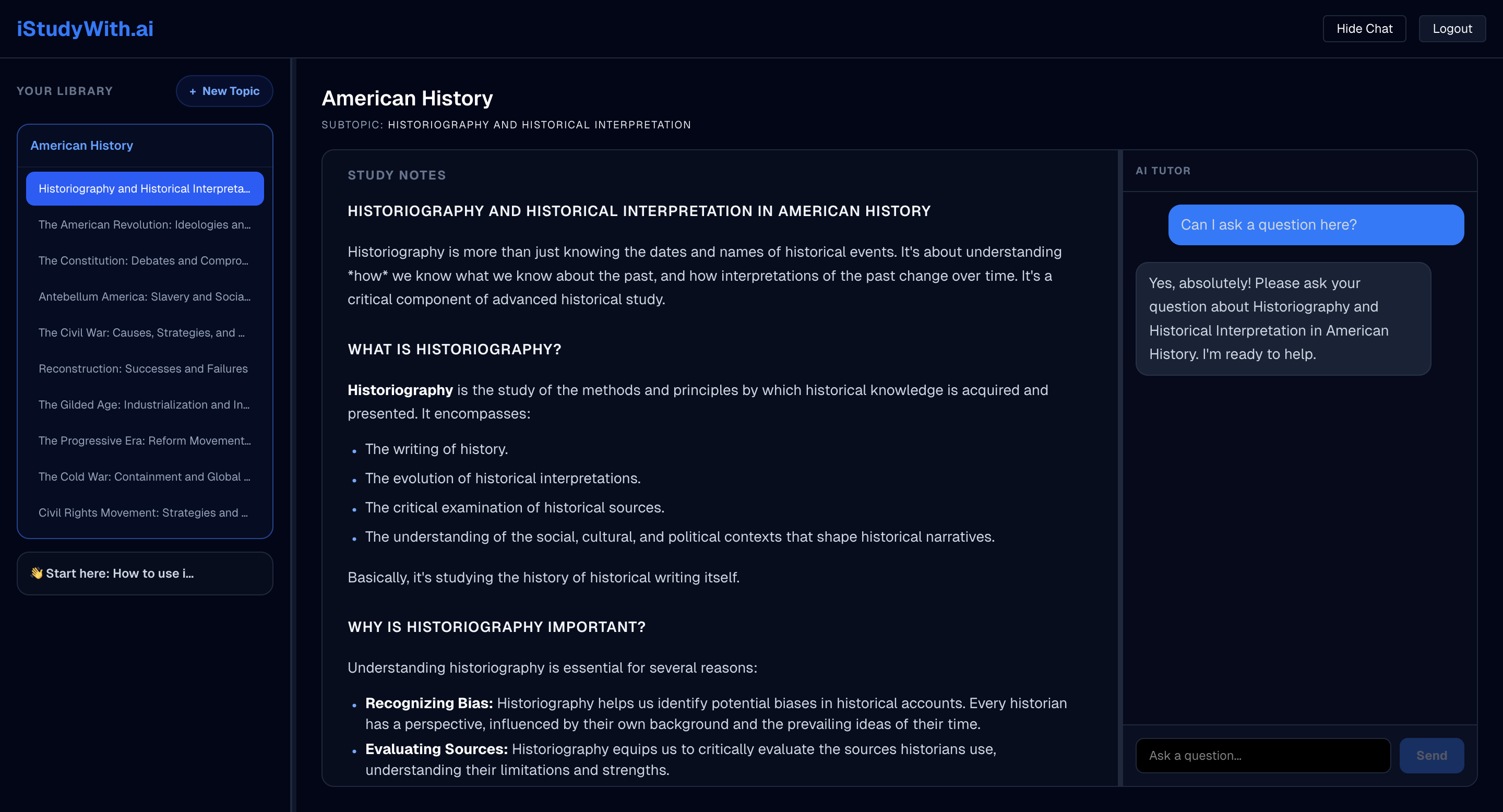 iStudyWith.ai Interface